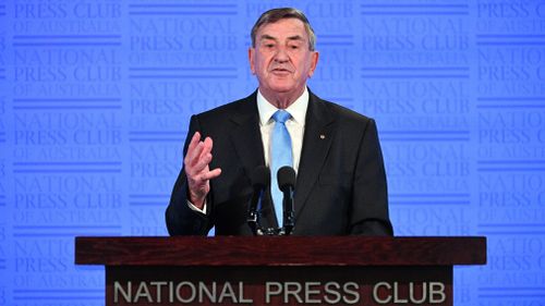 Huawei's Australian chair John Lord addresses the National Press Club today. Picture: AAP