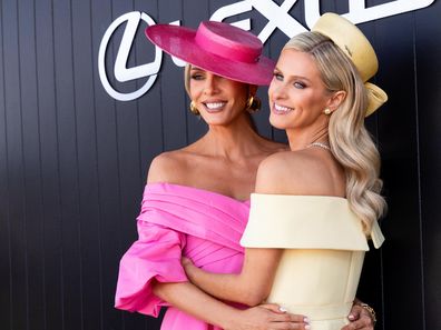 Rebecca Vallance and Nicky Hilton Rosthchild at the Lexus marquee at the Melbourne Cup.