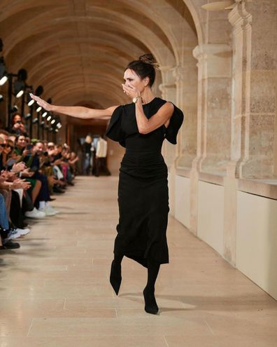 Victoria Beckham cries as she walks her debut Paris Fashion show