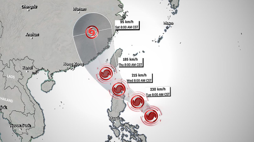 A forecast map showing a potential path for Typhoon Doksuri.