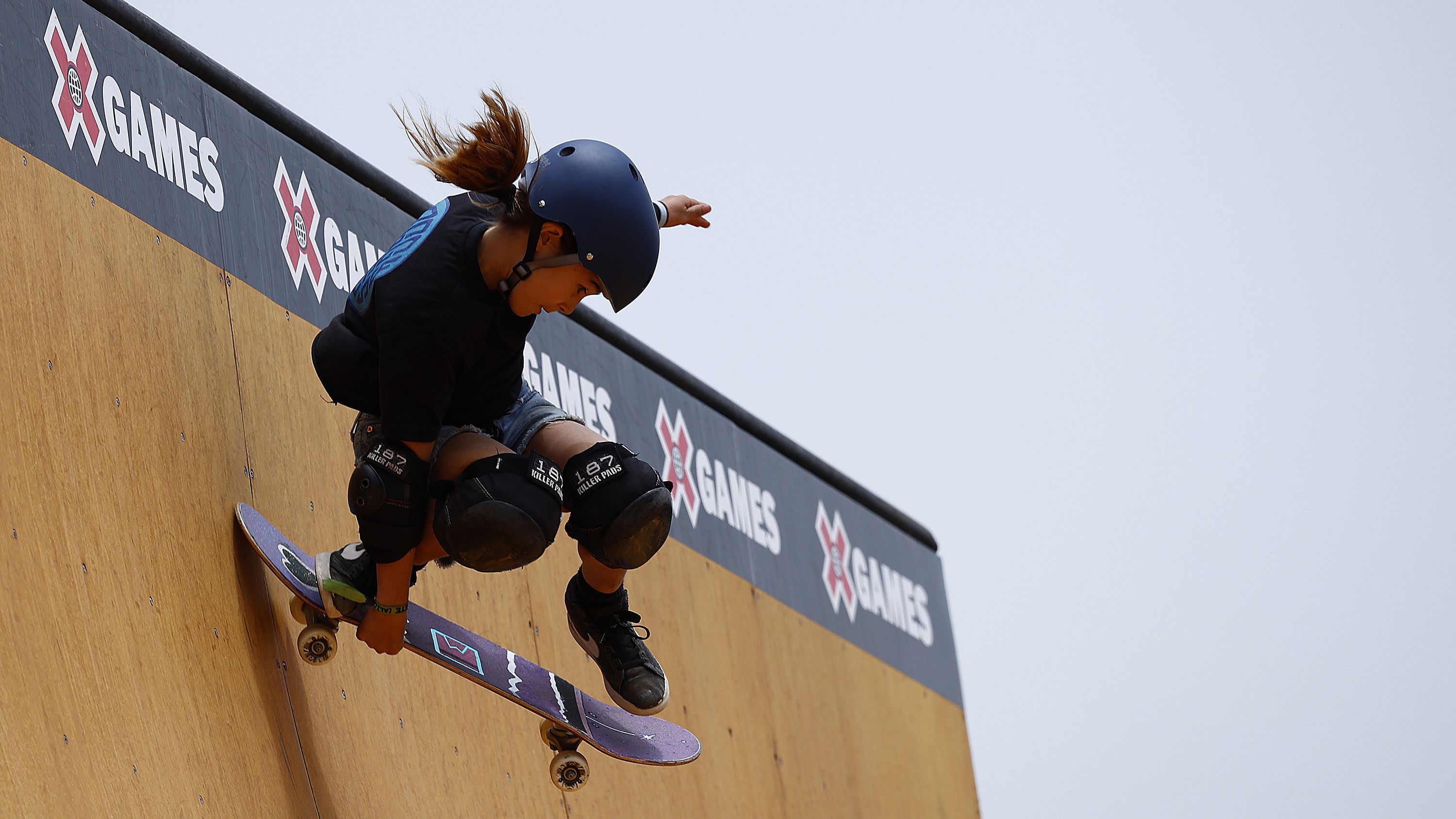 Mia Kretzer of Australia competes in the Womens Skateboard Vert Final during X Games Ventura 2024.