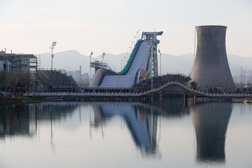 A view of the big air slope for the 2022 Beijing Winter Olympics at Shougang Industrial Park.