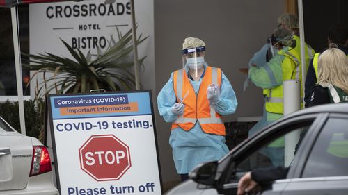 A drive through Coronavirus testing clinic at the Crossroads Hotel in Casula, Sydney.