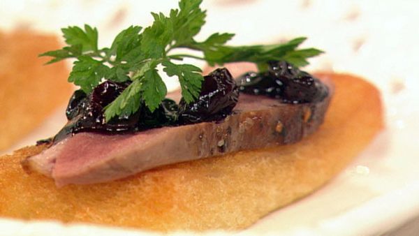 Seared duck breast with blueberry chutney