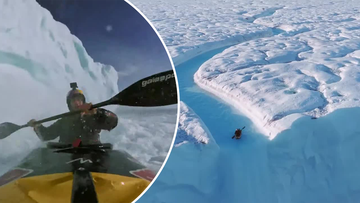 Extreme kayaker breaks record for longest descent of glacial waterfall