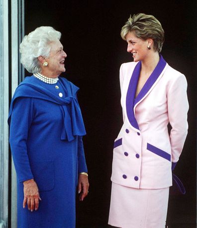 The Princess of Wales with Barbara Bush at the White House, October 1990. 