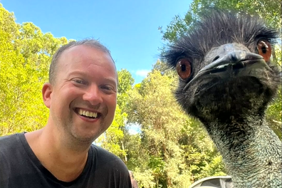 Fluffy the emu has become somewhat of a celebrity on Queensland's Sunshine Coast.