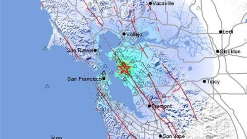 A shake map released by the US Geological Survey of the San Francisco area. 