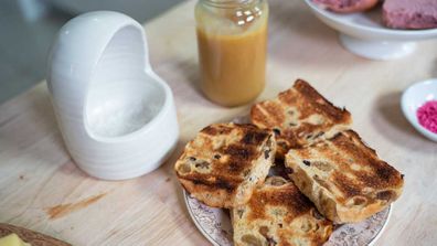 Caramel topped hot cross buns