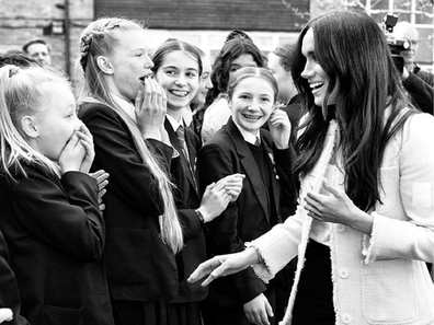 The Duchess of Sussex visits Robert Clack Upper School in Dagenham on March 6 for International Women's Day.