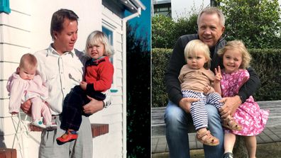 Founder of Bobux shoes Chris Bennett with his kids (left) and grandkids (right)