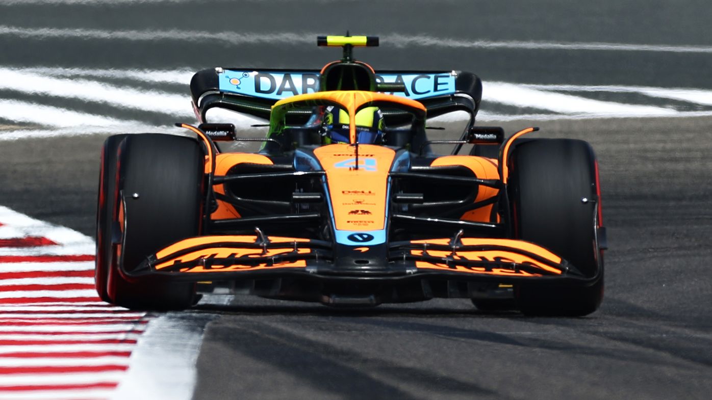 Lando Norris drives for McLaren at the Bahrain pre-season F1 test.