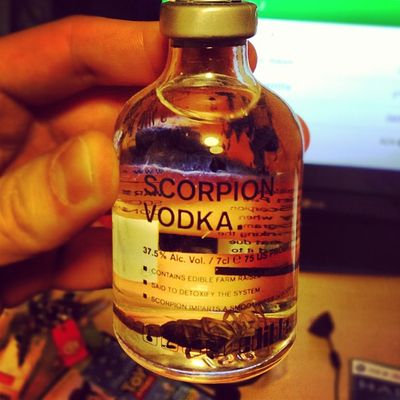 <p>In the tradition of stuffing dead animals into bottles comes Scorpion Vodka out of England.</p>
<p>Image Source: Instagram:&#160;richdcosta</p>