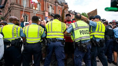 Today’s gathering is being led by the principal organiser of last year’s “Unite the Right” event, Jason Kessler, who calls the demonstration a rally for white civil rights.