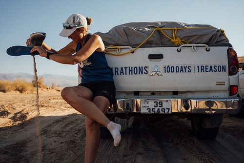 Mina empties her shoes during the Jordan leg of #RunningDry.