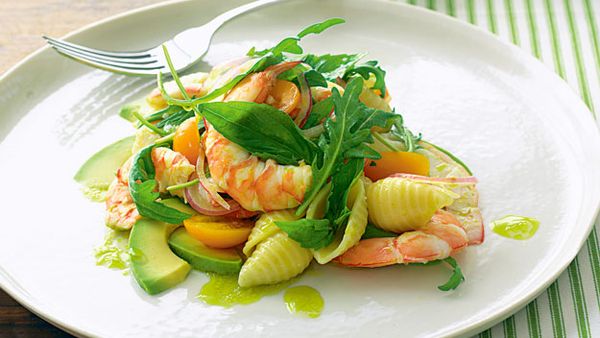 Prawn and avocado pasta salad