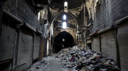 A photo taken last week showing the destruction inside the once-vibrant laneways of the bazaar. (Photo: AFP)
