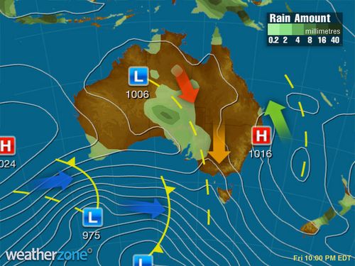 A broad high pressure system will stretch down the east coast from Friday. (WeatherZone)