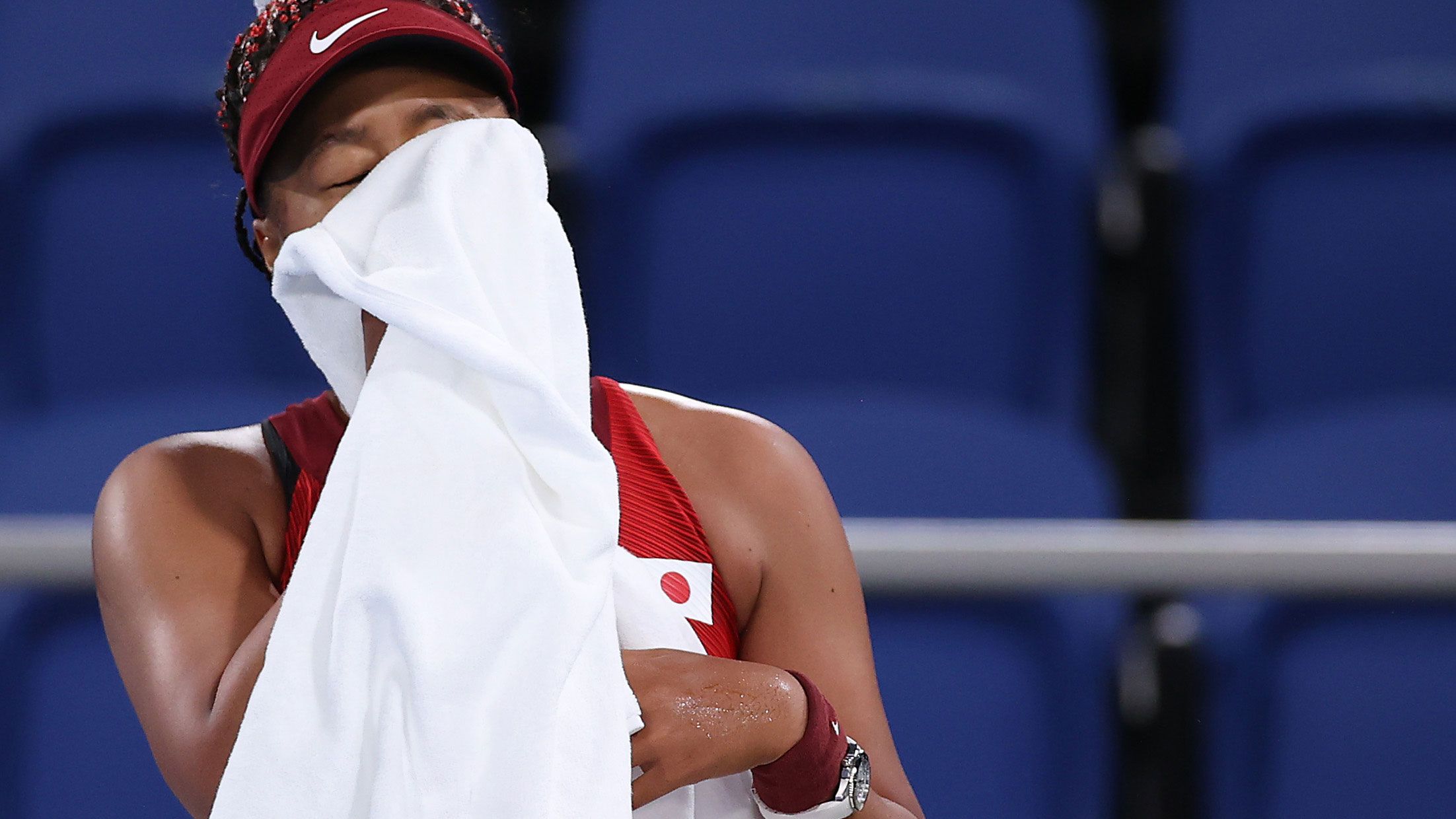 Japanese star Naomi Osaka cuts a distressed figure during her loss against Markéta Vondroušová.