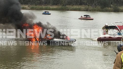 The boat burst into flames on the River Murray today. (Supplied)