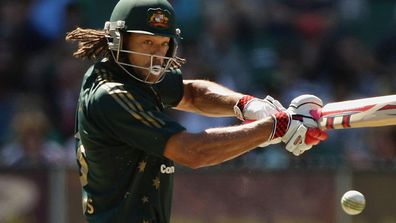 Andrew Symonds batting against India at the Melbourne Cricket Ground on February 10, 2008.