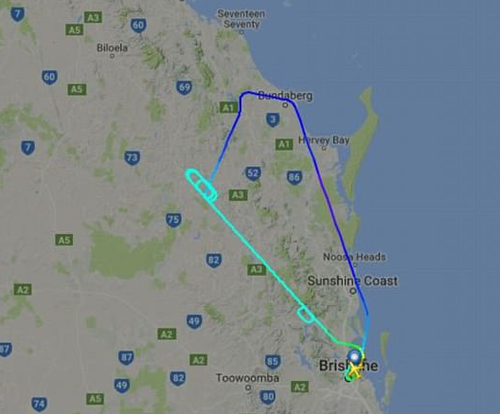The Boeing 737 made it as far as Bundaberg before it turned around. (Flight Radar 24)