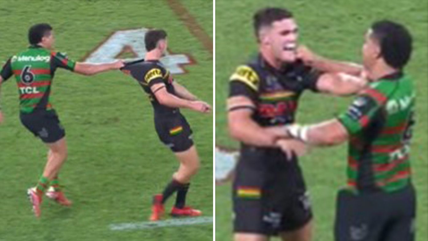 'Gives him a bit of a yeehaw': Cody Walker, Nathan Cleary clash in tense scuffle as Bunnies gun stews on heartbreak