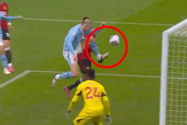 Erling Haaland&#x27;s decision to slam the ball onto his boot in the goal area cost Manchester City a goal during the Manchester derby.