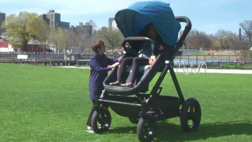The company created an adult-sized stroller for parents to try. (Contours Baby)