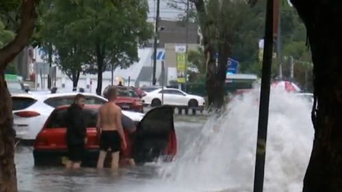 Flash flooding caused by the evening storm in Sydney.