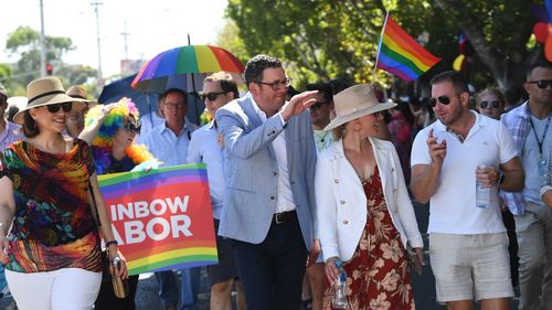 Premier Daniel Andrews (centre) is seen during the Midsumma Pride March.