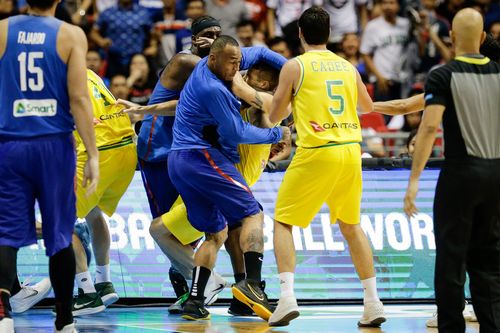 Australia's Nathan Sobey had a chair thrown at him and was punched in the face in the brawl, while Daniel Kickert was also attacked. Picture: AAP.