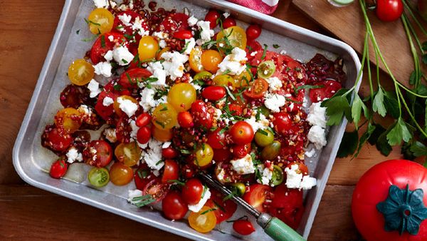 Mixed tomato salad with pomegranate dressing