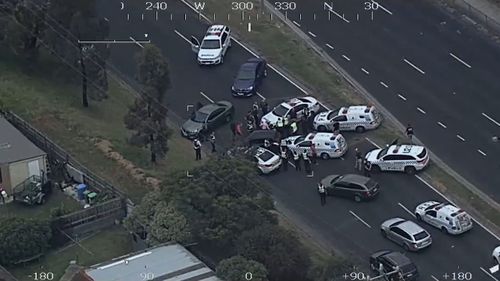 Tyres blown, the woman was cornered by multiple police cars. (Victoria Police)
