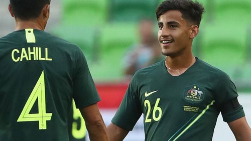 Daniel Arzani, 19, showed glimpses of his immense talent against Denmark. Picture: AAP