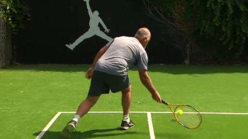 The AFL legend is now back on the tennis court. (9NEWS)