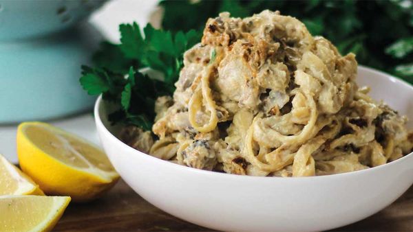 Sam Murphy's vegan 'bacon' and mushroom carbonara recipe