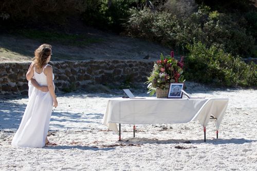 Anna Davis at her son Alby's funeral. (Caters)