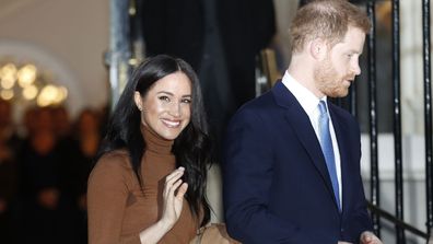 Britain's Prince Harry and Meghan, Duchess of Sussex leave after visiting Canada House in London, Tuesday Jan. 7, 2020, after their recent stay in Canada. 