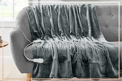 9PR: Ovela Flannel Electric Heated Throw Blanket, Charcoal