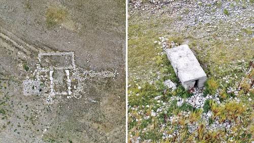 Retreating water levels have revealed old roads and house remnants.