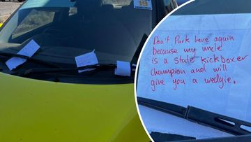 Car parked in Cottesloe, Perth, plastered with notes.
