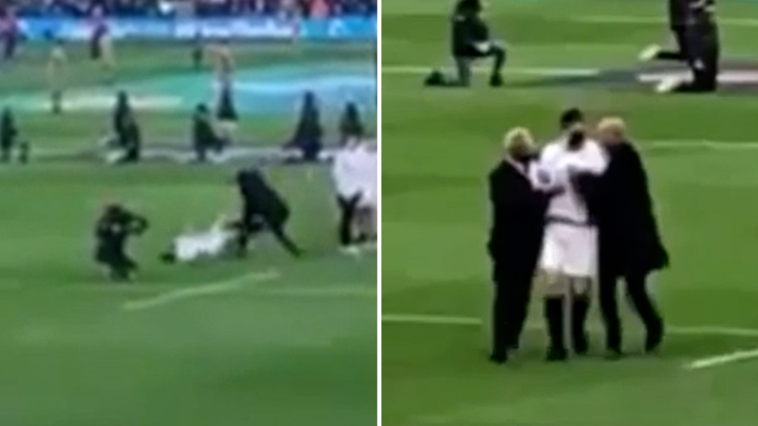 Six Nations: Notorious pitch invader Daniel Jarvis flattened by Twickenham security guard during national anthems