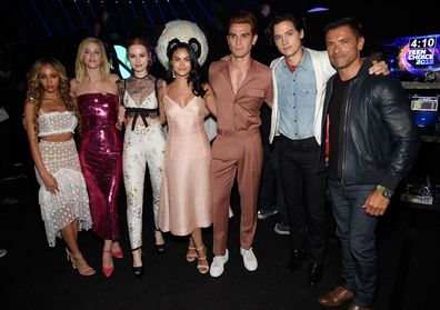 Riverdale co-stars, Vanessa Morgan, Lili Reinhart, Madelaine Petsch, Camila Mendes, KJ Apa, Cole Sprouse and Mark Consuelos, Teen Choice Awards 2018