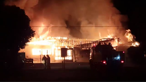 The Nangwarry Saints sports club was destroyed by a suspicious blaze last night. Police are currebtly investigating.