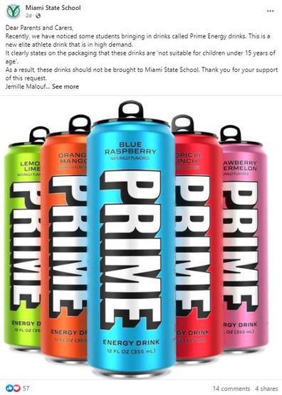 Prime Energy drink is now banned in Miami State School. 