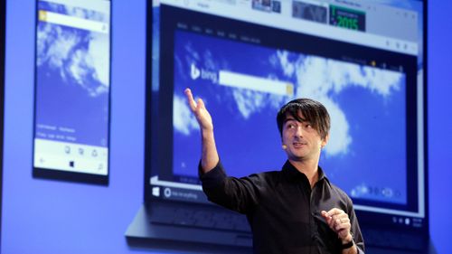 Microsoft's corporate vice president of Operating Systems Group Joe Belfiore at the launch of Windows 10. (AAP)