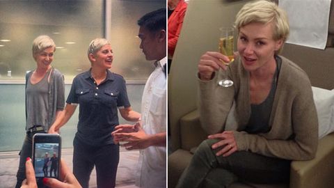 Ellen's blinged-out flight to Oz: private jet, monogrammed sheets, celebrity chef!
