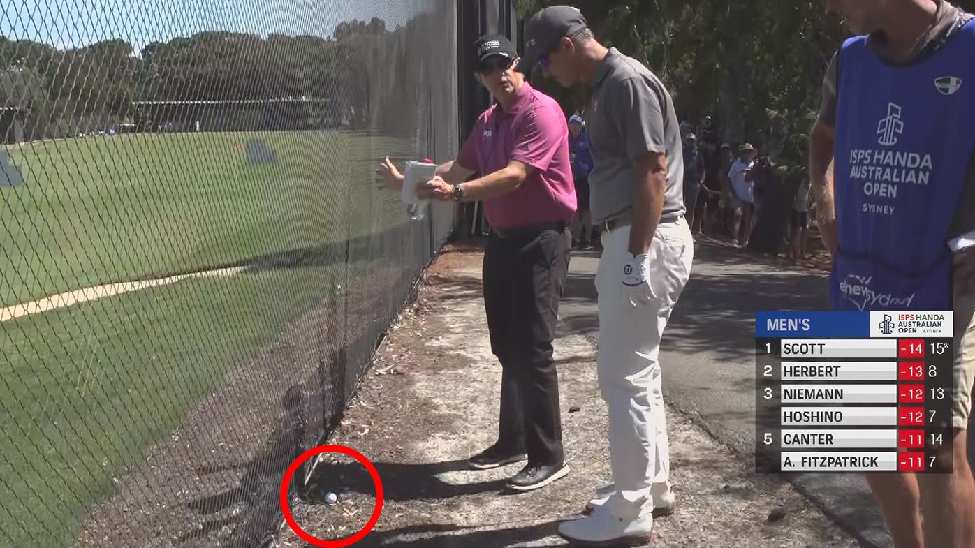 Adam Scott&#x27;s ball was determined to be out of bounds on the seventh hole.