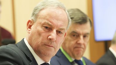 Senior Australians and Aged Care Services Minister Richard Colbeck and Health Department Secretary Brendan Murphy during the Senate estimates hearing.